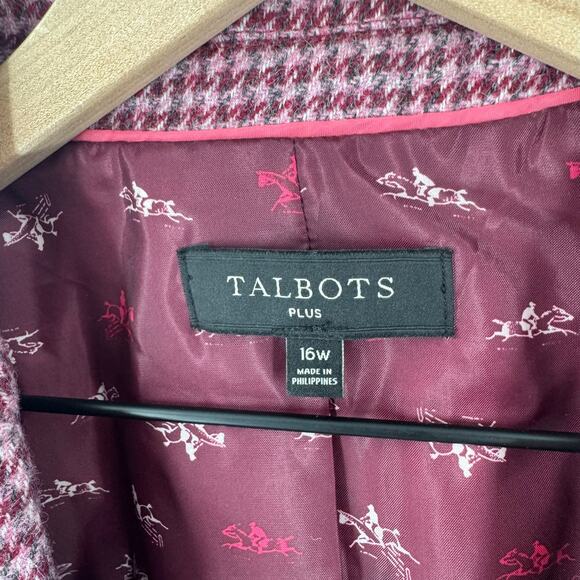 Talbots Pink Houndstooth Print Shetland Wool Two Button Blazer Jacket Size 16W - Picture 4 of 10